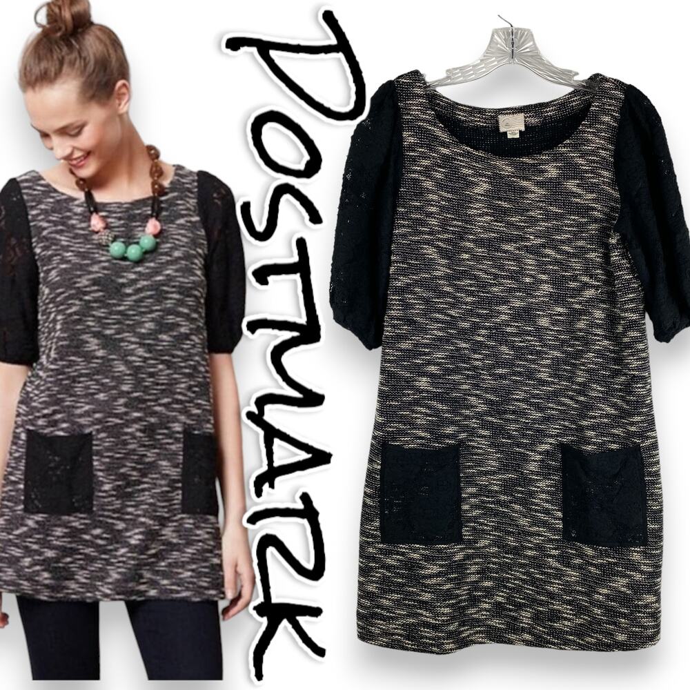 Postmark Anthropologie Shift Dress Tunic Knit Space Dye Black Size Small